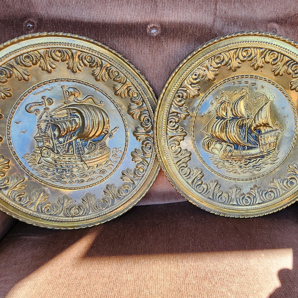 2 Vintage Brass Viking Sailing Ships
